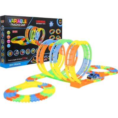 RKToys Svítící autodráha VARIABLE Speed Track 162 dílů se smyčkami