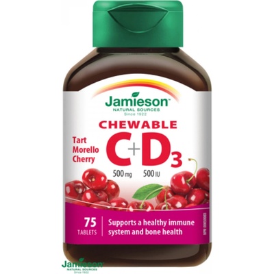 Jamieson Vitamíny C a D3 500 mg/500 IU tablety na cucání s příchutí třešně 75 tbl