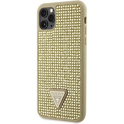 Púzdro Guess Rhinestones Triangle Metal Logo iPhone 11 Pro Max, zlaté