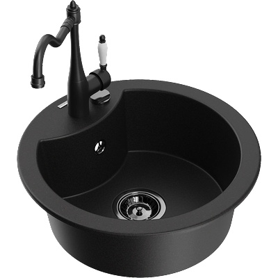 Mexen Diego гранитна мивка с 1 камера и кухненски смесител Carla, черен - 6512-77-670700-70-B (6512-77-670700-70-B)