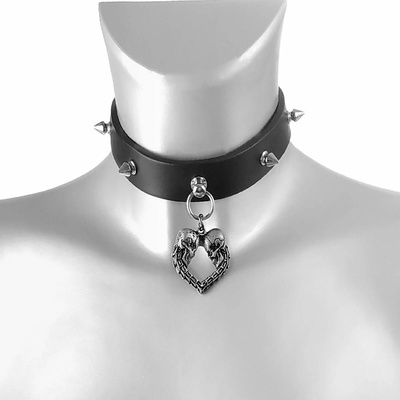 Leather & steel fashion Колие/чокър Double Skull Heart - LSF9 66