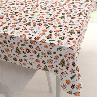 Biante Vánoční bavlna obdélníkový ubrus Sandra SA-516 Vánoční perníčky a ozdoby na bílém 120x180 cm