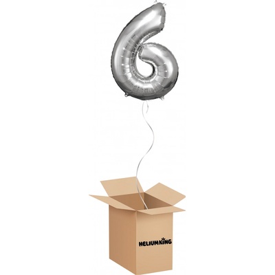 HeliumKing Balónový box Narodeninové číslo 6 strieborný 86 cm