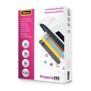Fellowes Laminating Pouches A4, 250 Micron (2 x 250 mic), Hot Laminating Pouches with Glossy Finish, Very Strong, 100 Pieces - 5401802