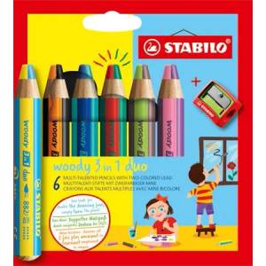 STABILO Комплект цветни моливи STABILO "Woody 3 in 1 duo", 6 двойни смесени цвята 8826-2 (8826-2)