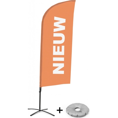 Jansen Display Kompletní sada reklamní vlajky ve tvaru křídla, Novinka, oranžová, holandsky Křížová Základna, 1273 x 3030 mm
