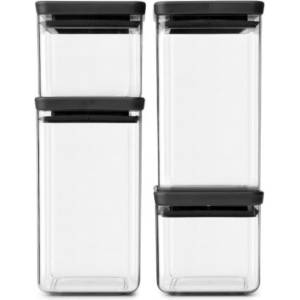 Brabantia Комплект 4 бр бурканчета Brabantia Tasty+ 1001174, 700/1.6л, Подреждане един върху друг, Прозрачен/тъмносив (1001174)