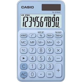 Casio Калкулатор Casio SL-310UC, 10 разряден дисплей, джобен, изчисляване на %, бутон за бърза корекция, светлосин (SL-310UC)