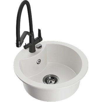 Mexen Diego гранитна кухненска мивка с 1 отделение и кухненски смесител Duo, бял - 6512-20-671701-70-B (6512-20-671701-70-B)