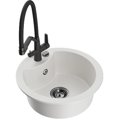 Mexen Diego гранитна кухненска мивка с 1 отделение и кухненски смесител Duo, бял - 6512-20-671701-70-B (6512-20-671701-70-B)