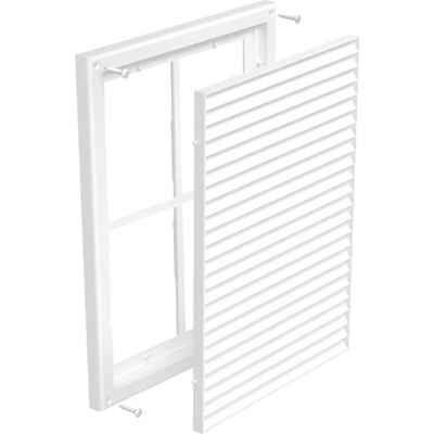 Dalap Бяла вентилационна PVC решетка без фланец с фиксирани жалузи и мрежа 299x221 мм (5342)