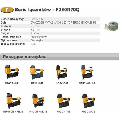 Bostitch Hřebíky BOSTITCH F 2,50-70 kroužek Q 9m BCHF250R70Q - F250R70Q