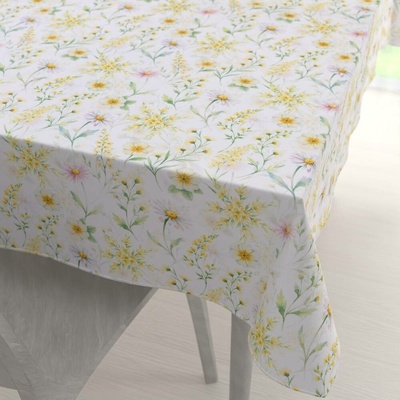 Biante Teflonový obdélníkový ubrus TF-135 Malované žluto-zelené luční kvítí na bílém 120x140 cm