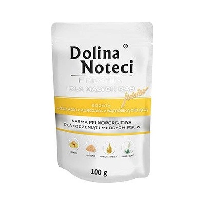 Dolina Noteci PREMIUM за кучета от малки породи JUNIOR, богато на пилешки стомаси с телешки черен дроб, 100 г пакетче