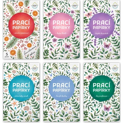 Prací papírky EcoHaus testovací mix 6 vůní s limitovanou edicí celkem 30 praní