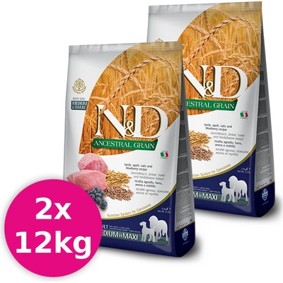 N&D dog AG Adult Medium & maxi lamb spelt, oats & blueberry 2 x 12 kg