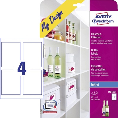 Avery-Zweckform MD4001 90 x 120 mm papier biela 20 ks trvalé etikety na fľaše; MD4001