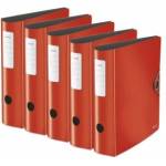 Leitz quality folder 180° Active Solid, A4, pack of 5, wide, rounded spine, 8.2 cm wide, elastic band closure, light polyfoam, plastic folder, WOW series, red, 10471020 - 10471020-5