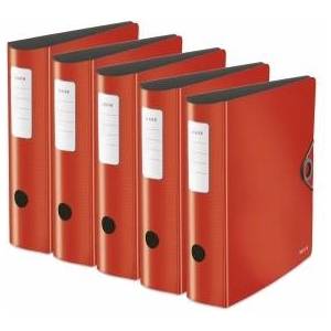 Leitz quality folder 180° Active Solid, A4, pack of 5, wide, rounded spine, 8.2 cm wide, elastic band closure, light polyfoam, plastic folder, WOW series, red, 10471020 - 10471020-5