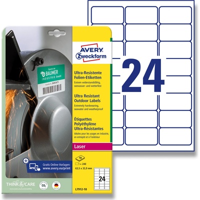 Avery Zweckform L7912-10 ultra odolné etikety 63,5 x 33,9 mm 240 etiket bílá
