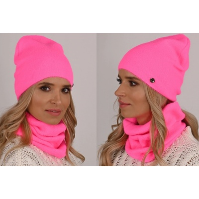 Fashionweek Exkluzivní alpakový zimní set čepice a šála ZIZI-AL1 Růžový neon
