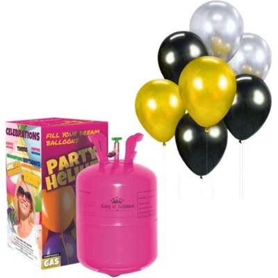 KINGOFBAL Helium a sada latex. balónků - chrom. zlatá, stříbrná, černá 7 ks - 30 cm