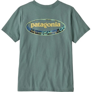 Patagonia Детска тениска Patagonia Kid's Graphic T-shirt - 95 Oval Logo Tropiclimb: Blue Sage - размер XL (704-3907-0415)