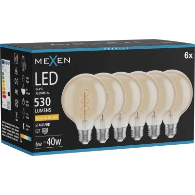 Mexen Vintis 6x LED крушка с нажежаема жичка, спираловидна E27, G95, 6W, Топла - 2200K, (L167-E27-0622-50x06)