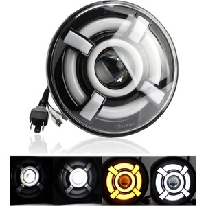  Универсален 7 инча 18см ЛЕД LED фар лампа халоген 12V-24V къси/дълги с DRL дневни светлини мигач бяло-жълто 4800lm за АТ