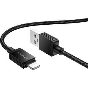 BOROFONE Кабел за данни / зареждане - Borofone (BX120 Placer Series) - USB към Lightning, алуминиев корпус, оплетка Nylon, 2.4A, 1m - Черен