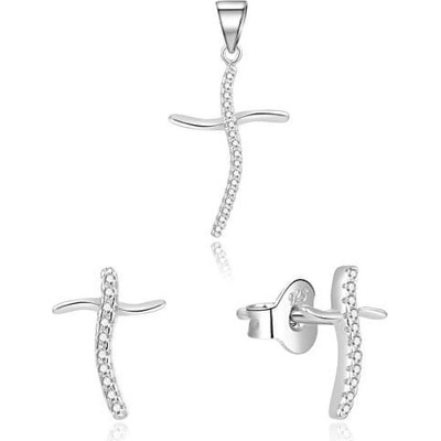 Beneto strieborná súprava šperkov krížiky AGSET254L náhrdelník náušnice