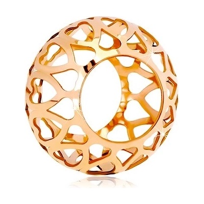 Šperky Eshop Přívěsek z růžového 14K zlata dutý váleček s vyřezávanými srdíčky S1GG18.29