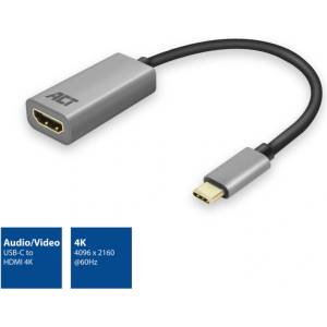 ACT USB-C към HDMI адаптер ACT AC7010, 4K@60Hz, 0.15m, алуминиев (AC7010)