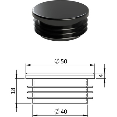 Vnitřní krytka kulatá ø 50 mm, plastová, černá