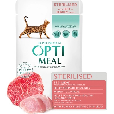 Optimeal Superpremium Sterilised s hovädzím a morčacím filé v žele 85 g