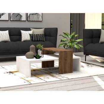 Image 1 of ASIR GROUP Масичка за кафе GLOW 32x80 cм бяла/кафява (AS1091)