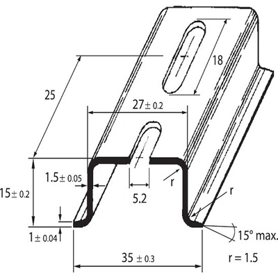 DIN-lista 35x15 - perforovaná, šířka 5,2mm 2m SCHMACHTL TS 35/CF5A