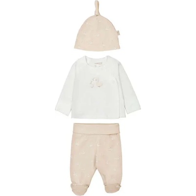 Mayoral Сет ританки бежов цвят, бяла блуза и бежова шапка за новородено бебе Mayoral