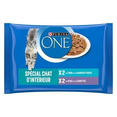 Purina ONE Indoor tuňák, telecí 4 x 85 g