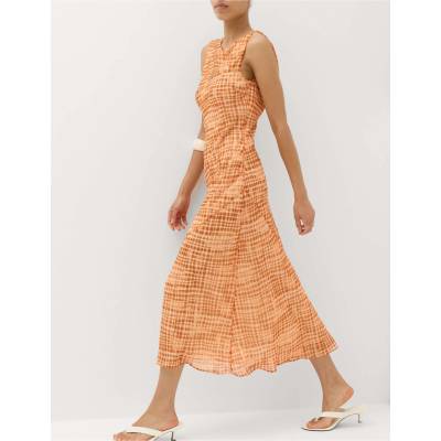 Marks & Spencer Шифонена карирана миди облегаща рокля Marks & Spencer оранжева Marks & Spencer | Oranzhev | ЖЕНИ | 8 REG