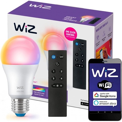 WiZ SET 1x LED žárovka E27 A60 8W 60W 806lm 2200-6500K RGB IP20, stmívatelná + ovladač