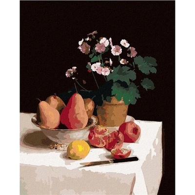 ZUTY Malování podle čísel ZÁTIŠÍ PRIMULE HRUŠKY A GRANÁTOVÁ JABLKA HENRI FANTIN LATOUR 40 x 50 cm