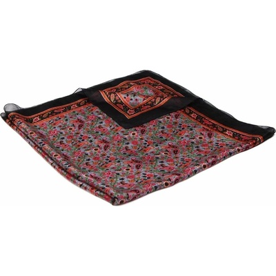Hodvábna šatka s potlačou šedá s červenou a čiernou