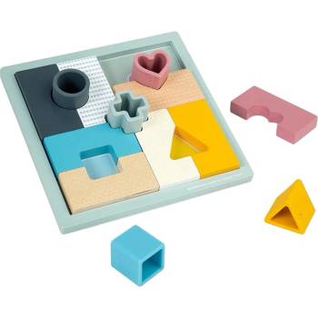 Bigjigs Toys Дървен еко пъзел 2 в 1 Bigjigs - Форми, 13 части (36002)