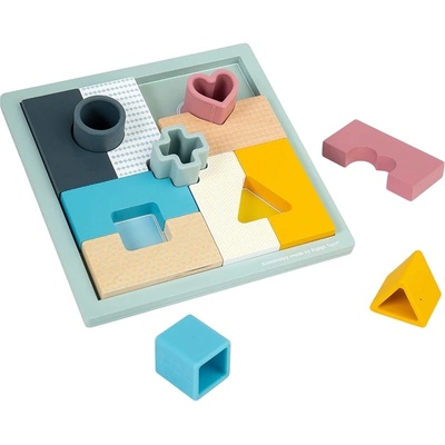 Bigjigs Toys Дървен еко пъзел 2 в 1 Bigjigs - Форми, 13 части (36002)