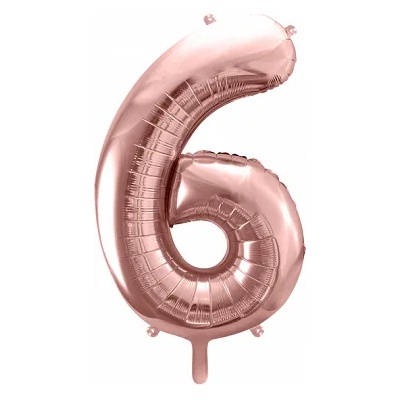 PartyDeco Балон от фолио - число 6 розово златен 86 см