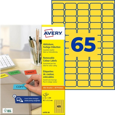 Avery Zweckform L4793-20 Barevné snímatelné etikety 38,1x21,2 mm 1300 ks žluté