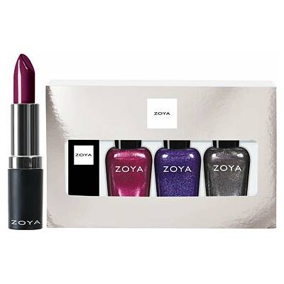 Zoya Lips & Tips Quad Magical Mystery dárková sada rtěnka Jasmine + lak Britta 7,5 ml + Finley 7,5 ml + Troy 7,5 ml