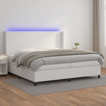 vidaXL Боксспринг легло с матрак и LED бяло 200x200 см изкуствена кожа (3139284)