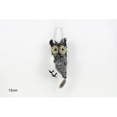 MAKRO Dekorácia na vianočný stromček sova šedá, 15x6cm